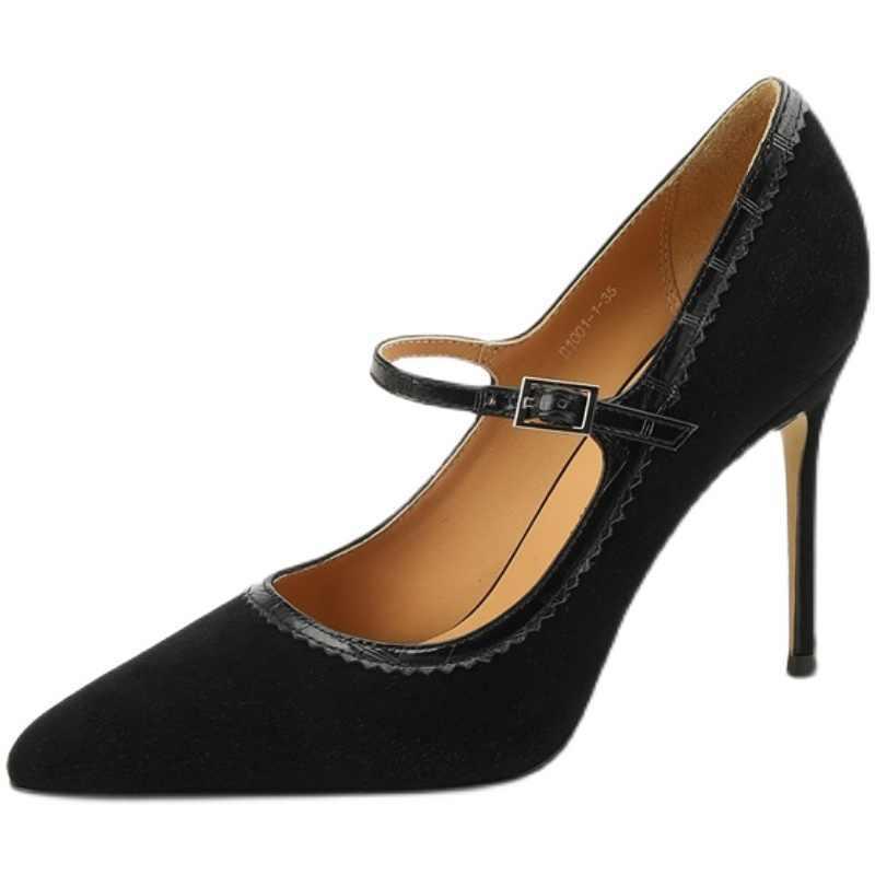 Women's Stiletto Heel Genuine Leather Buckle Pointed Toe Low-cut Shoes - VAleG