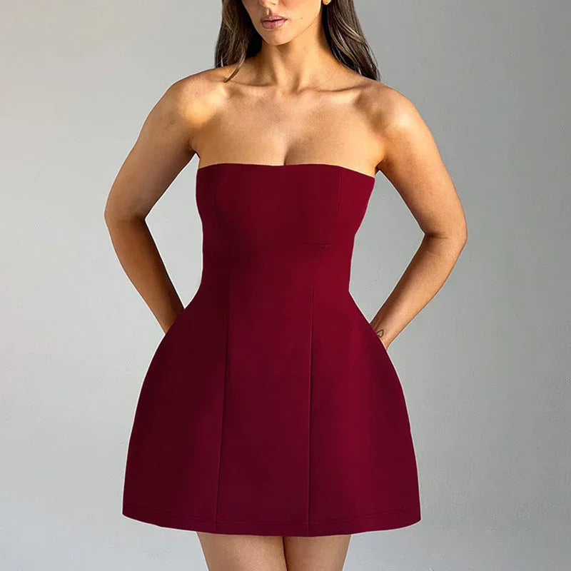 Fashion Tube Dress Summer Solid Color Sasual Backless Slim Short Dresses Party Womens Clothing - VAleG