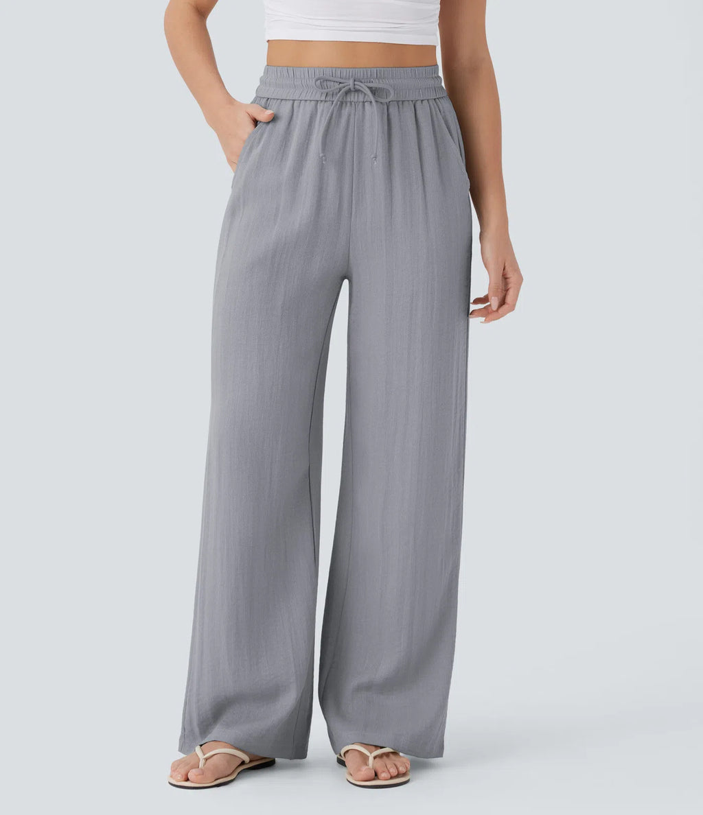 Pantaloni larghi casual a gamba larga in tinta unita