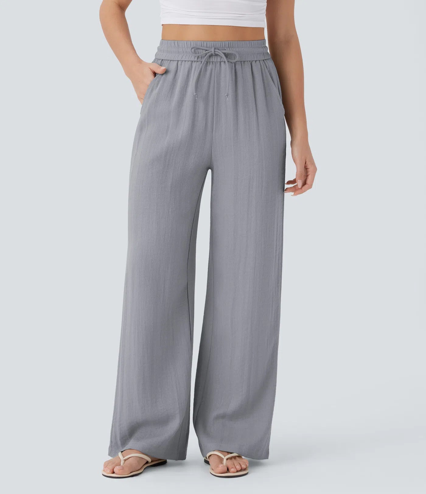 Pantaloni larghi casual a gamba larga in tinta unita