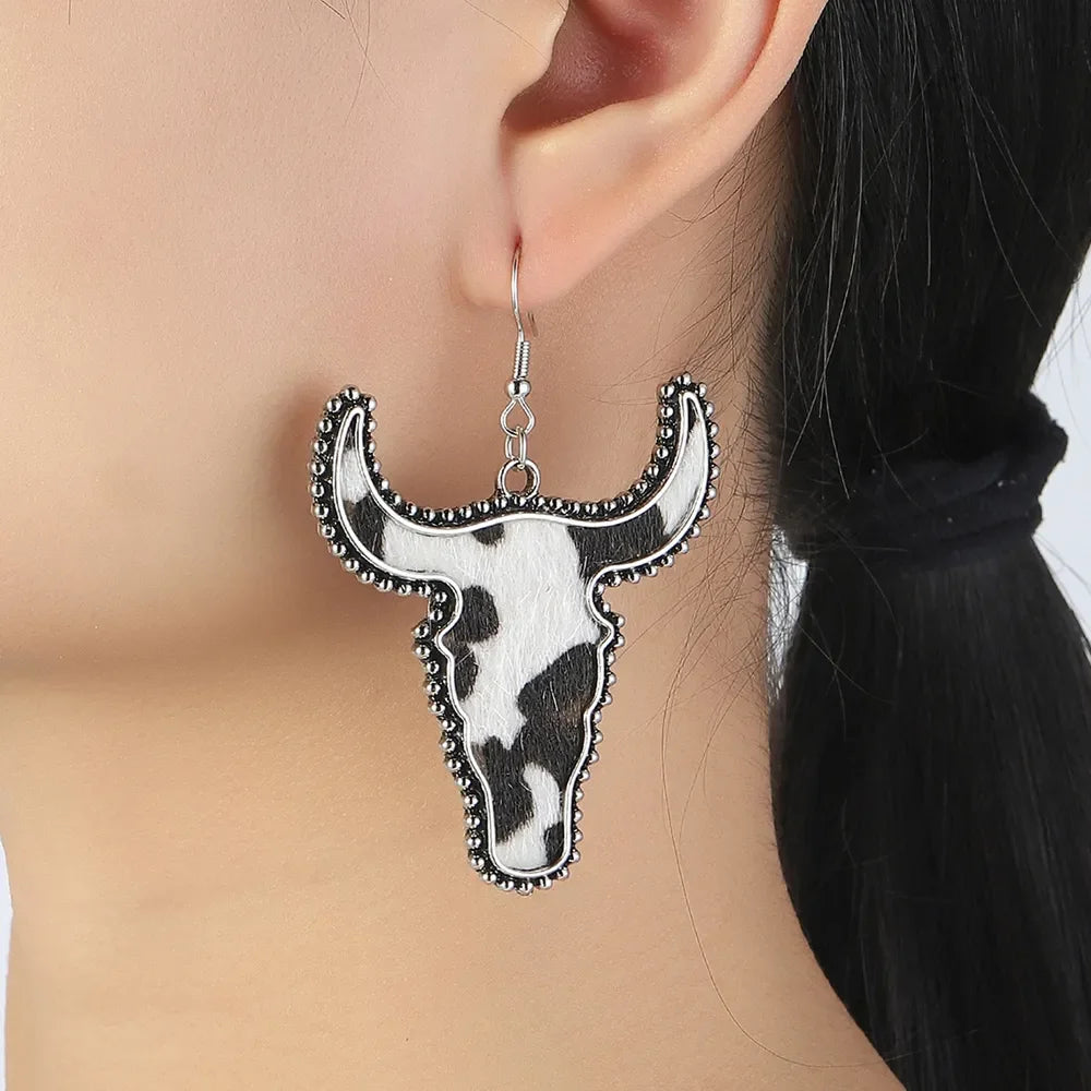 Alloy Animal Print Cow Head Earrings - VAleG