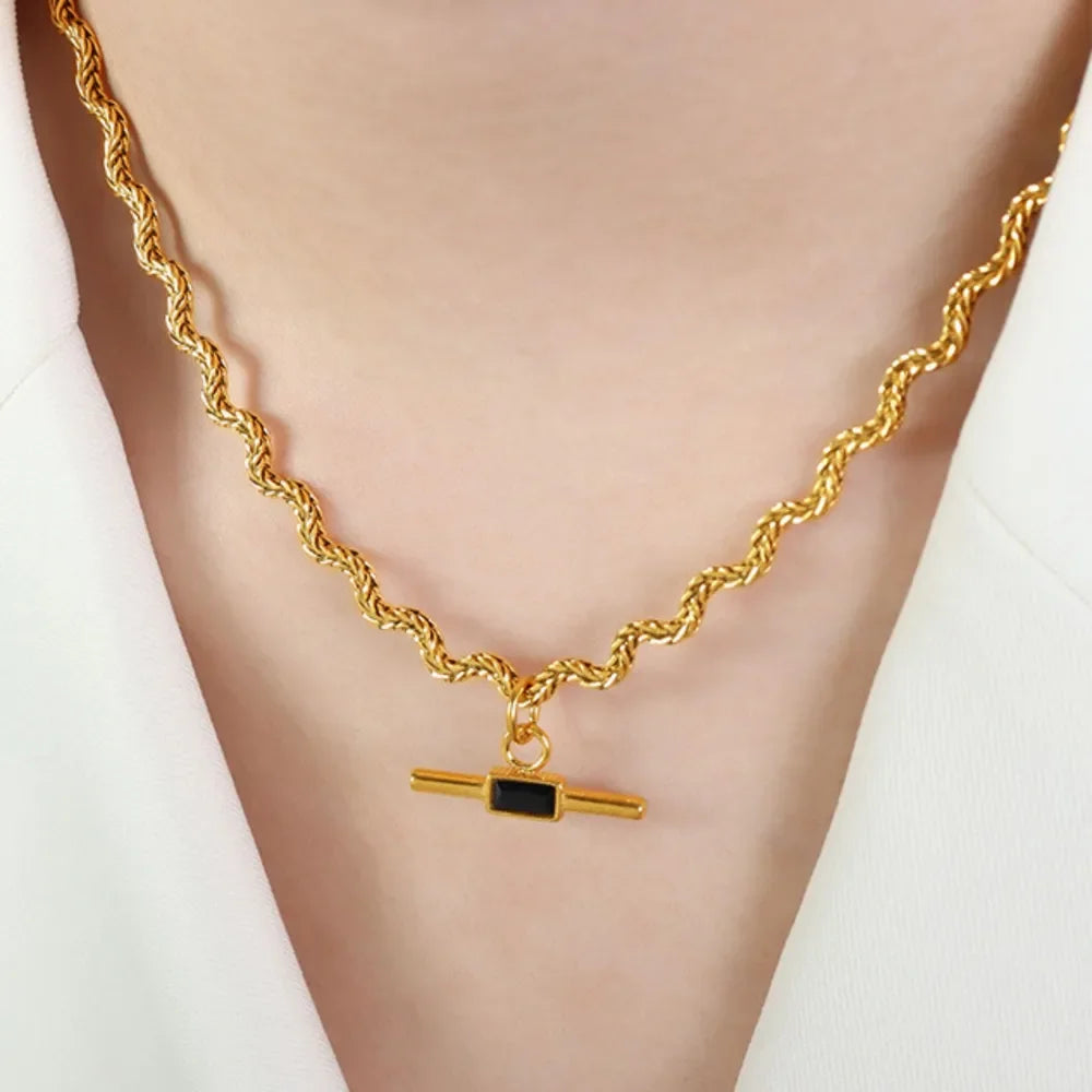 Stainless Steel Glass Cone Shaped Pendant Necklace - VAleG