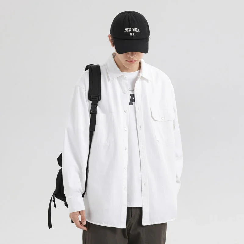 Oxford Cotton Hong Kong Style Double Pocket Trendy Loose Casual Men's Shirt - VAleG