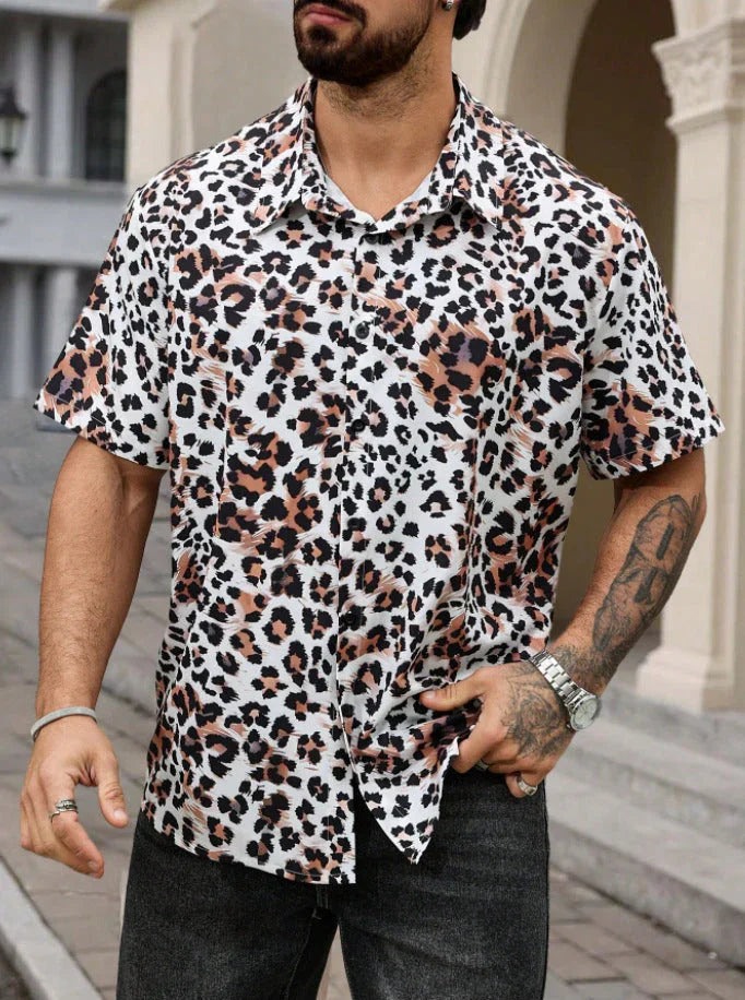 Four-sided Elastic Leopard Print Shirt Men - VAleG