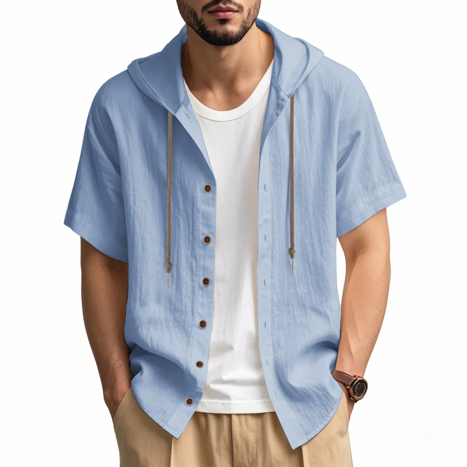Loose Hooded Short-sleeved Shirt For Men - VAleG