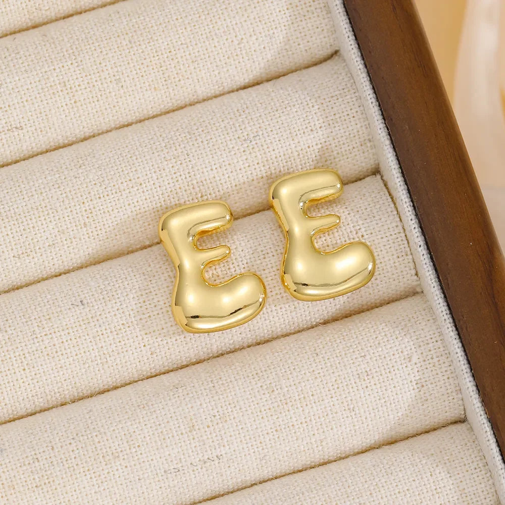 18K Gold-Plated Bubble Letter Stud Earrings - VAleG