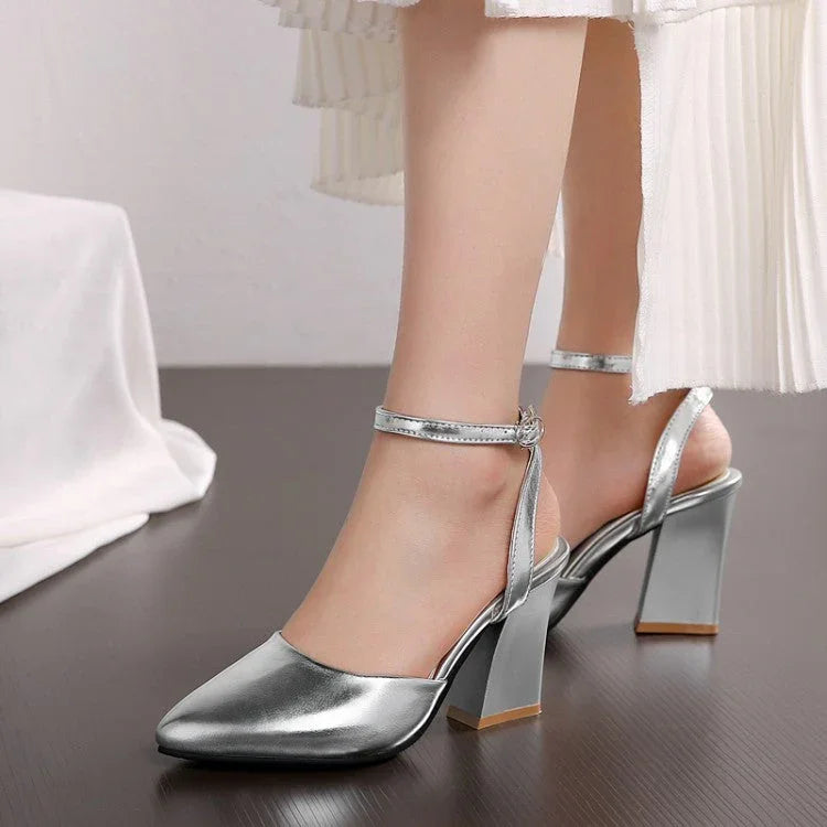 Women's Thick High Heel Pump Pointed Sandals - VAleG