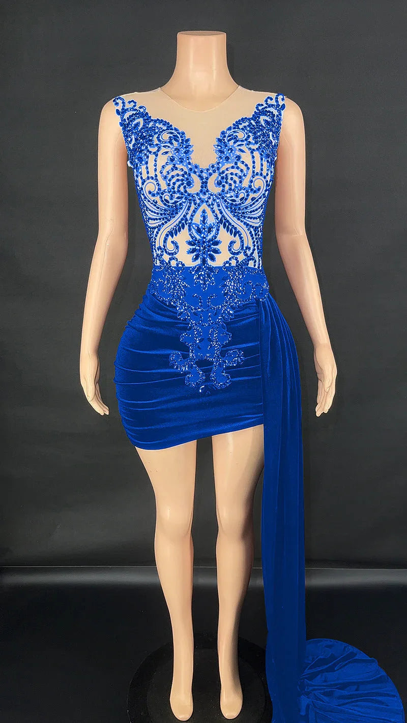 Summer Luxury Evening Dress Female Singer Stage Costume Senior Dress Side Trailing Skirt - VAleG