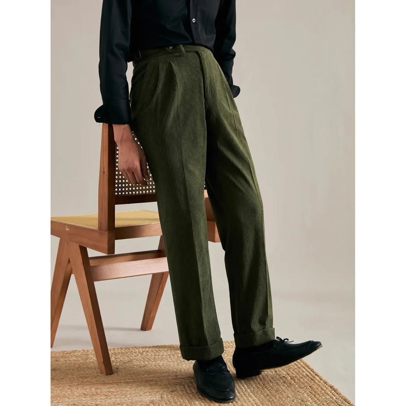 Autumn And Winter Corduroy Suit Pants Man Pair Pleated Design Loose Straight - VAleG