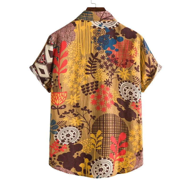 Men's Printed Short-sleeved Hawaiian Beach Shirt - VAleG