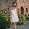Sexy Tassel Sequins Feather Summer Mini Dress Women V Neck Spaghetti Strap Stitching Dresses Female Elegant Evening Party Club Dress - VAleG