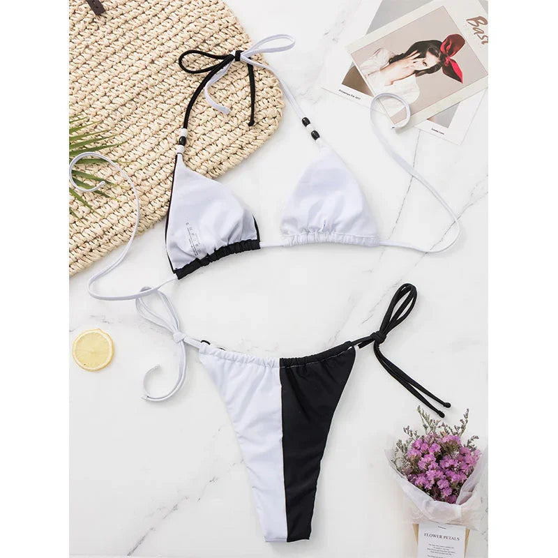 Lace-up Swimsuit Women's Sexy Swimsuit Triangle Cup Bikini - VAleG