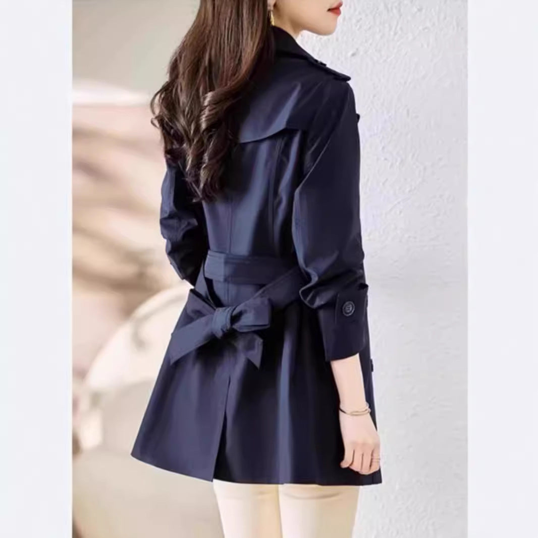 Women's Mid-length Trench Coat Double Breasted Fitted Waist Overcoat - VAleG