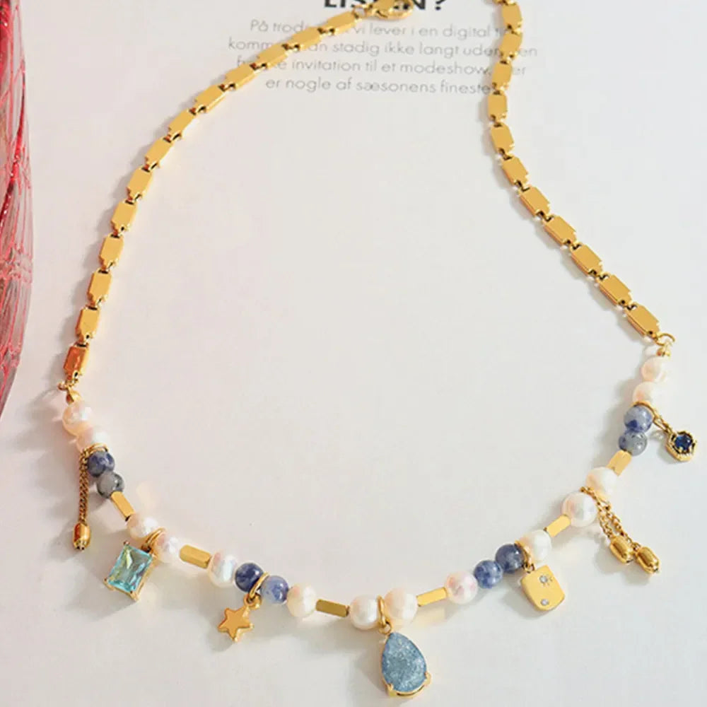 18K Gold-Plated Beaded Charm Necklace - VAleG