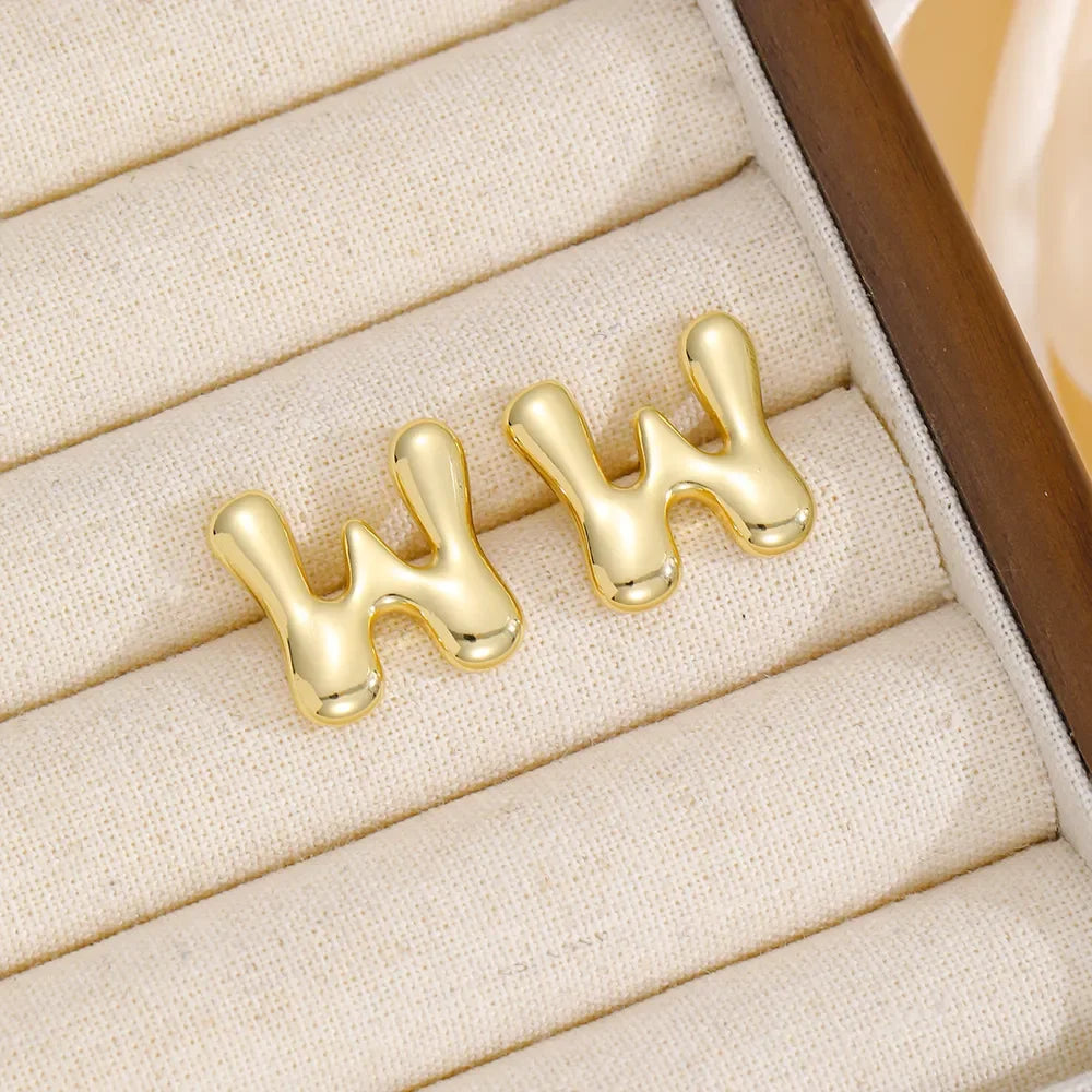 18K Gold-Plated Bubble Letter Stud Earrings - VAleG