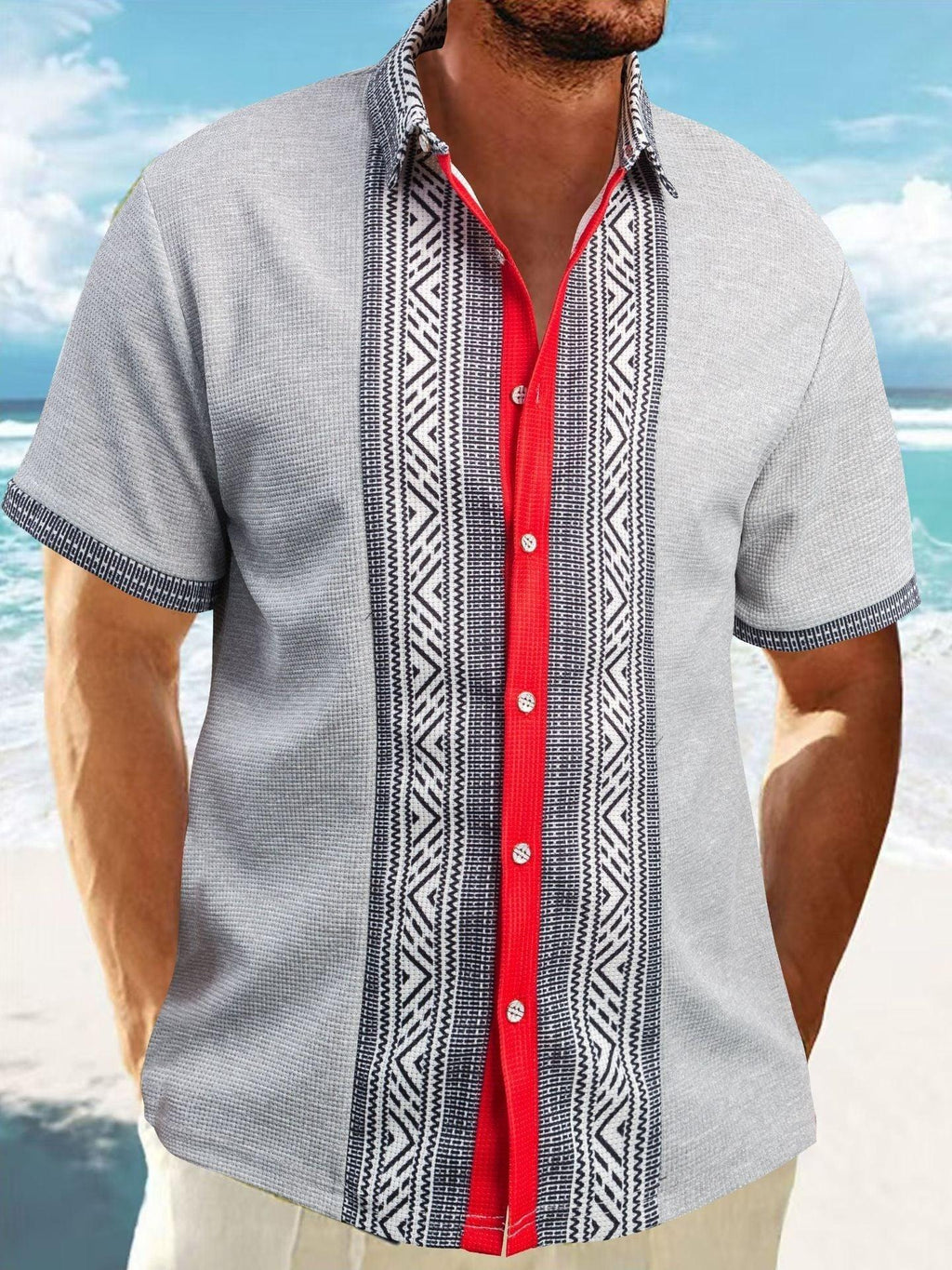 Printed Button Short Sleeve Men - VAleG