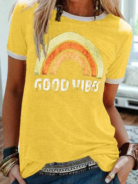 Women's Printed Round Neck Short Sleeve T-shirt - VAleG