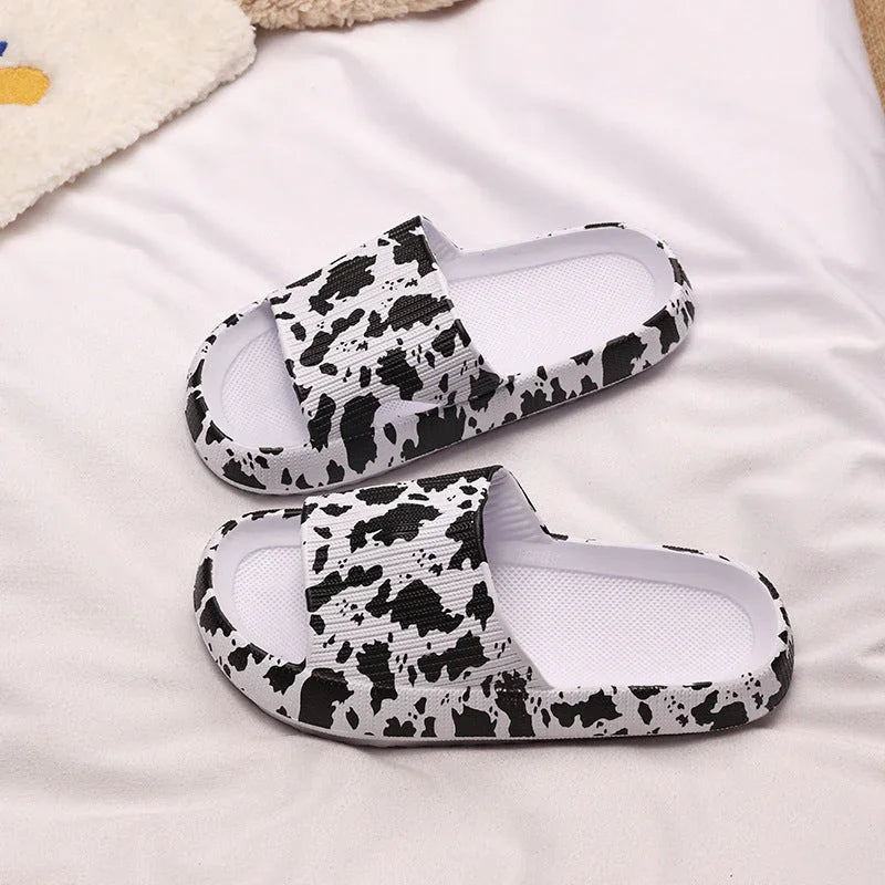 Leopard Print Slippers Women's Outdoor Wear Summer New Korean Style Fashion Shit Feeling Indoor Home Thick Bottom Couples Sandals - VAleG
