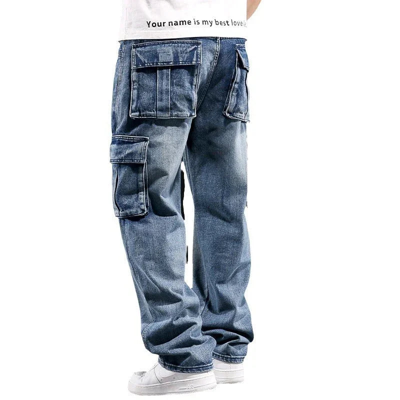 American Multi-pocket Workwear Jeans Men's Wide Leg Loose Plus Size - VAleG
