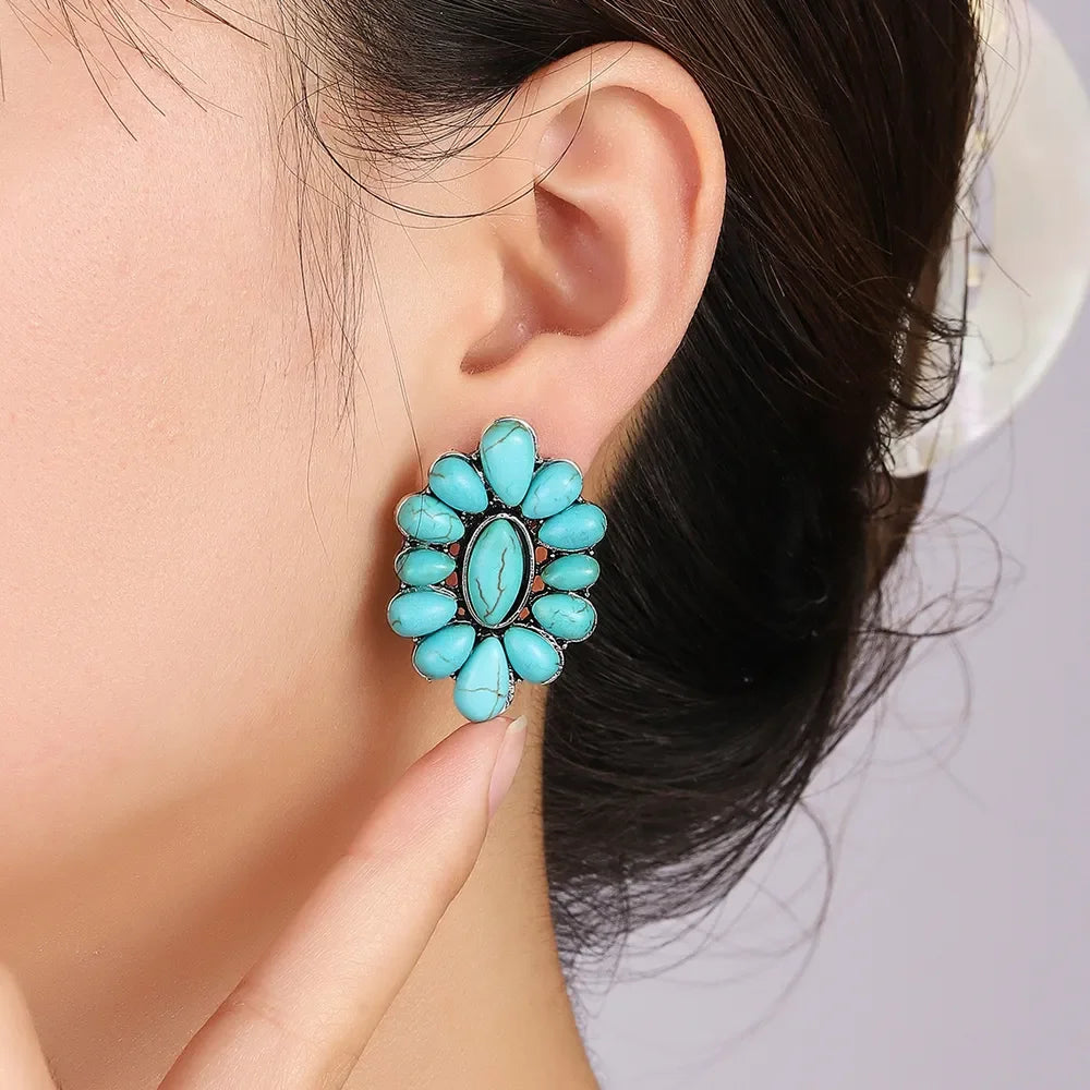 Flower Shape Artificial Turquoise Earrings - VAleG