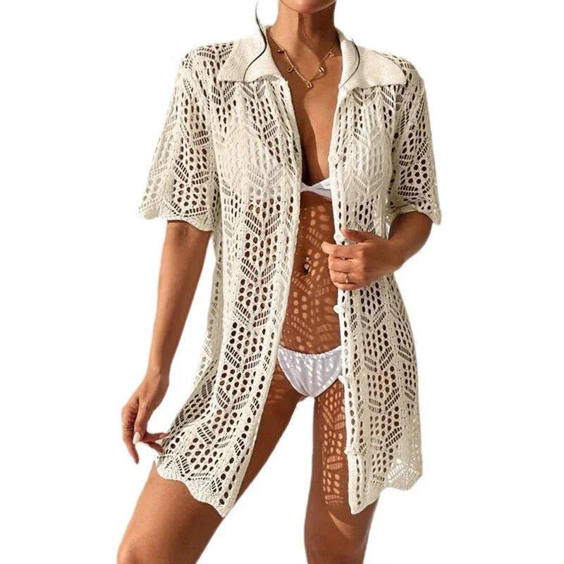 Solid Color Knitted Beach Bikini Swimsuit - VAleG