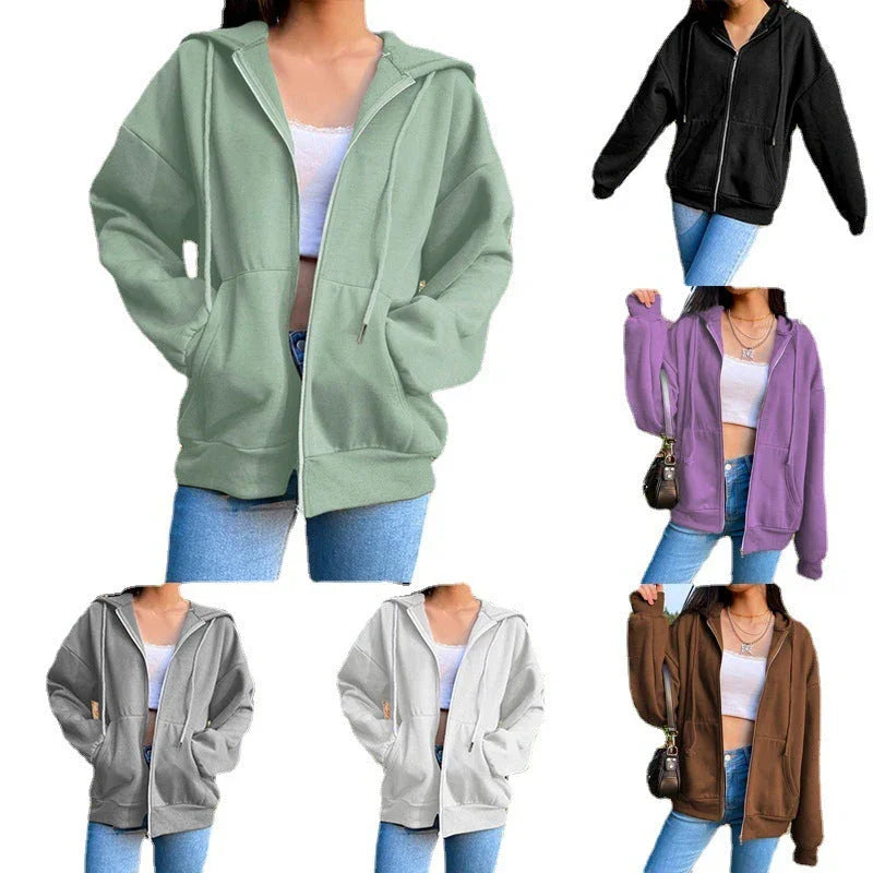 Fashion Women's Loose Street Zip Top - VAleG