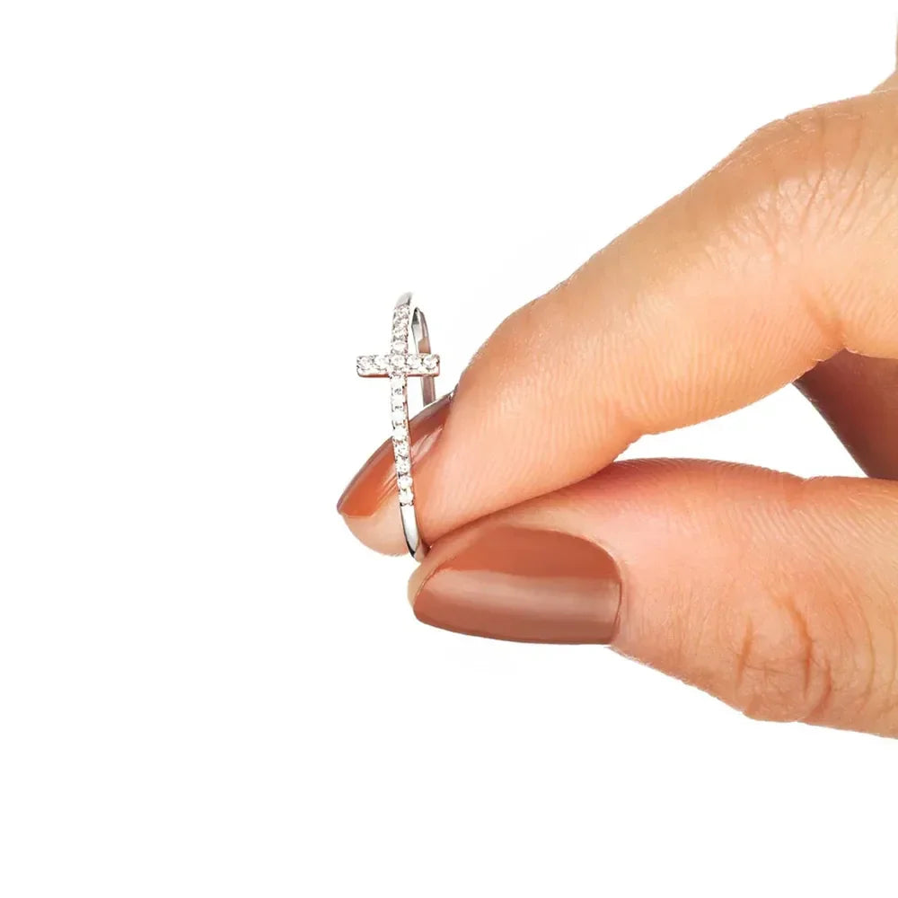 Cross Inlaid Zircon 925 Sterling Silver Ring - VAleG