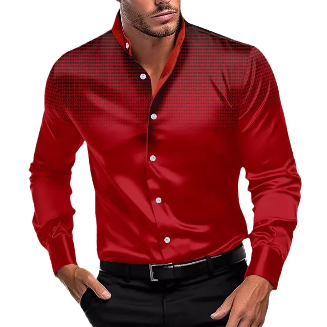 Four-sided Stretch Dotted Prints Daily Casual Stand Collar Long-sleeved Shirt - VAleG