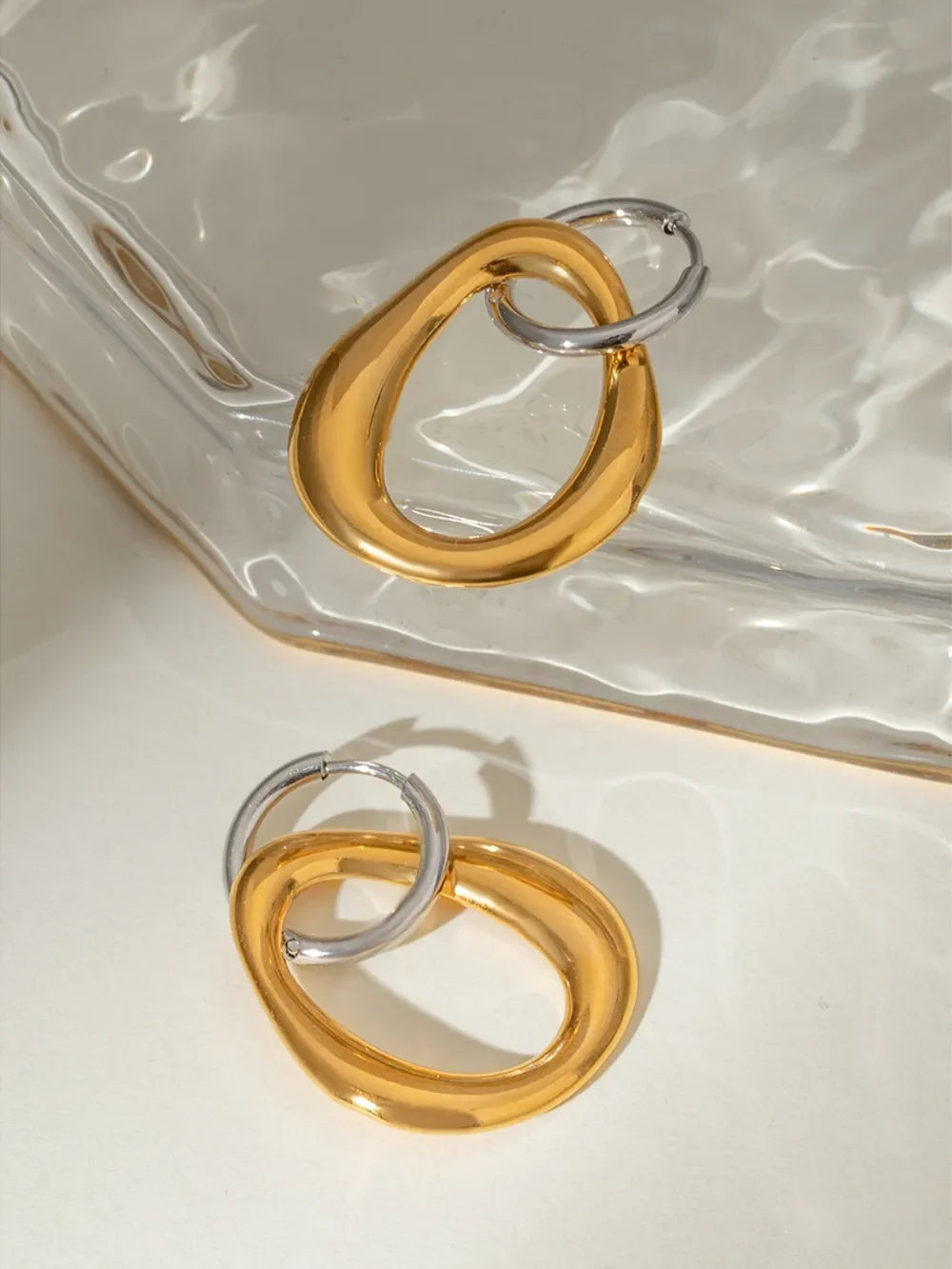 18K Gold-Plated Stainless Steel Contrast Asymmetrical Earrings - VAleG