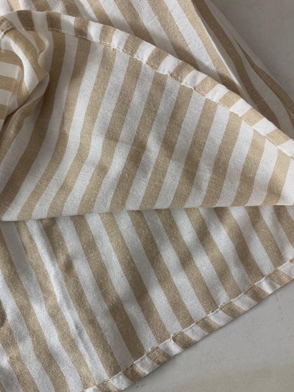 V-neck Striped Loose Short-sleeved Cotton And Linen Shirt - VAleG