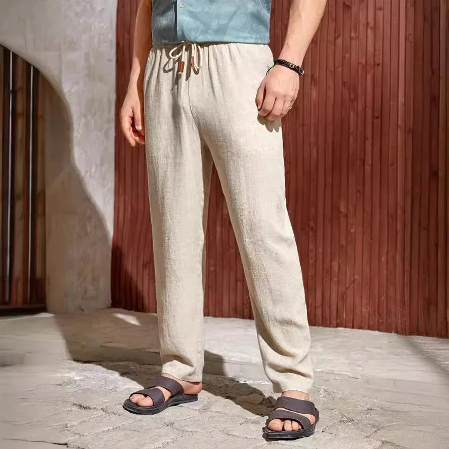 Men's Casual Cotton And Linen Drawstring Trousers Breathable Casual Versatile - VAleG