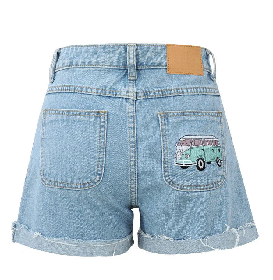 Casual Temperament Denim Rotten Edge High Waist Washed Shorts - VAleG