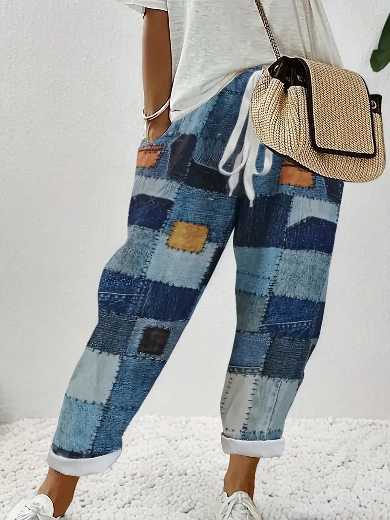 Pantaloni casual slim 3D con stampa floreale digitale