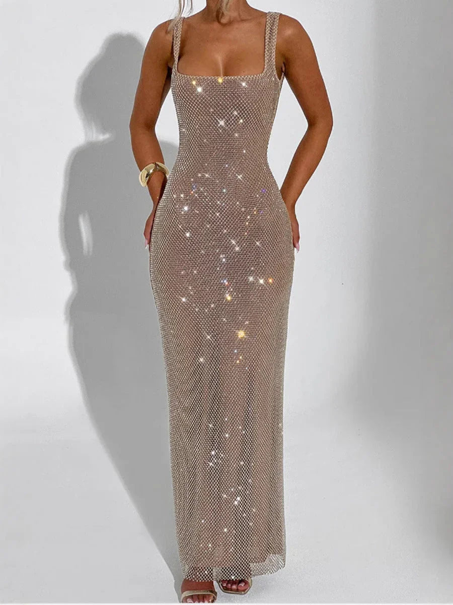 Sexy Double-shoulder Strap Sequins Net Drill Suspenders Dress - VAleG