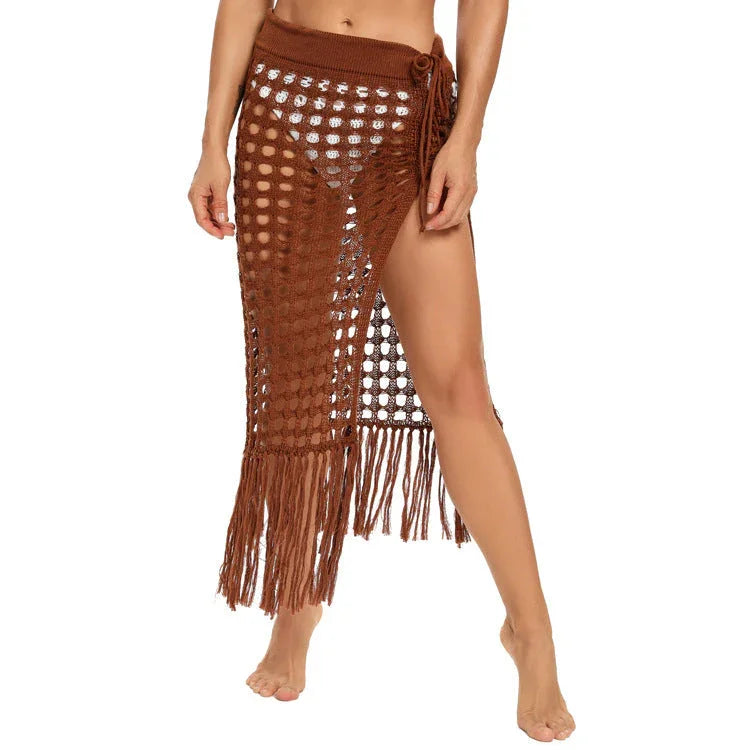 Ladies Fashion Slit Fringe Beach Skirt - VAleG