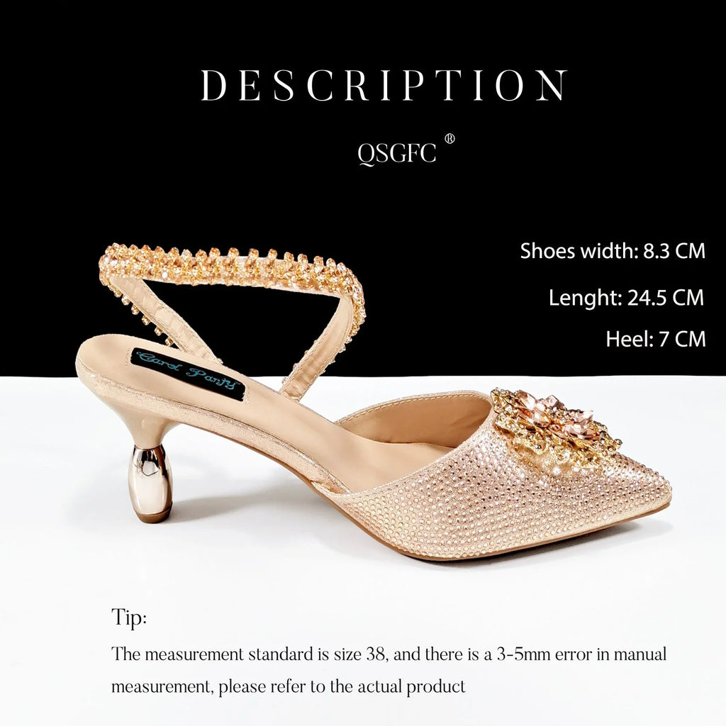 Sexy Women's Shoes And Bags Suit Drill Buckle Flower Decorative Ankle Drill Chain With Hard Clutch - VAleG