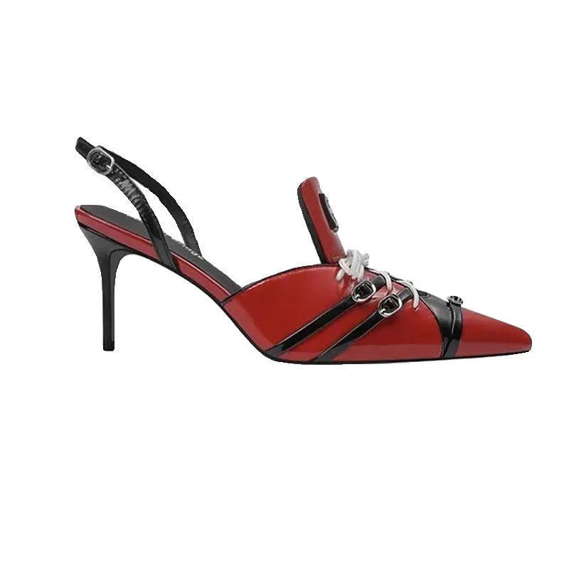 Retro Pointed Stiletto Heel Hollow Patent Leather Sandals For Women - VAleG