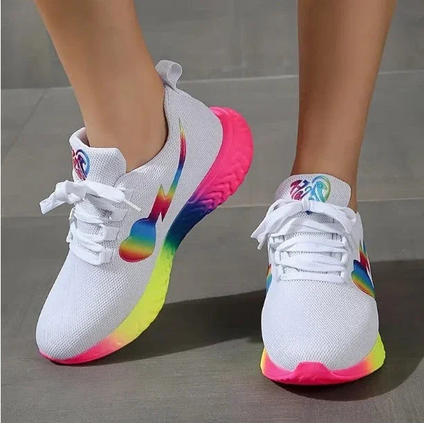 Round Head Heart Knitted Lace Up Running Shoes - VAleG