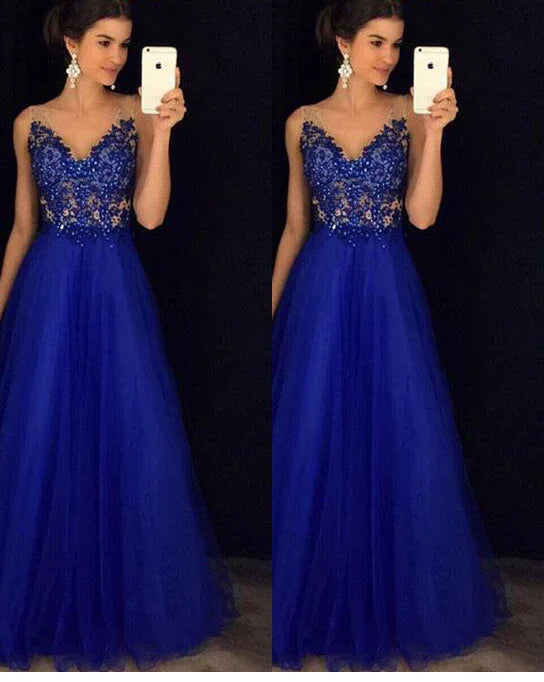 Dress Backless Beaded Ball Elegant Long Dress Blue Chiffon Dress Spot - VAleG