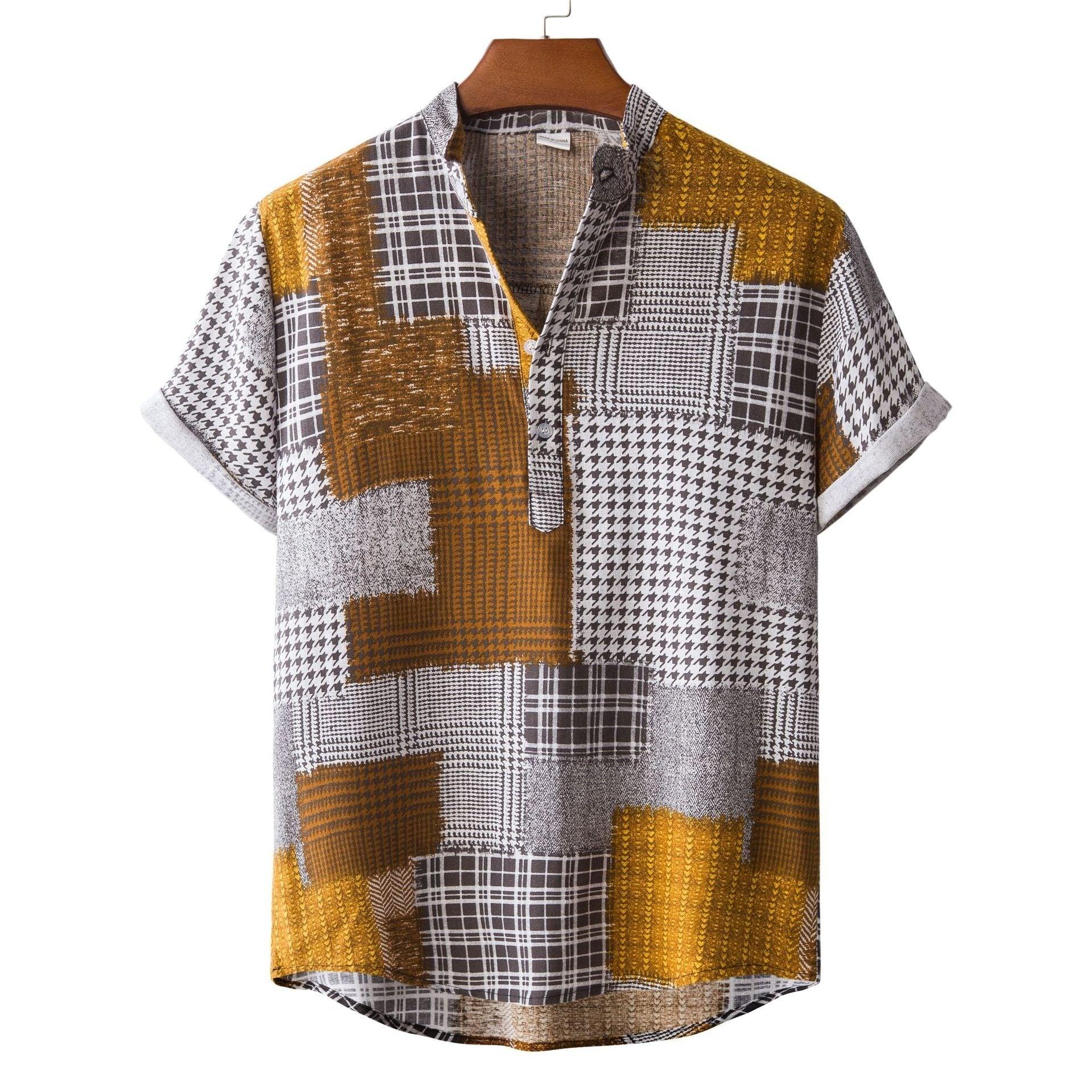 Lapel Cotton Slim-fit Printed Bamboo Shirt - VAleG
