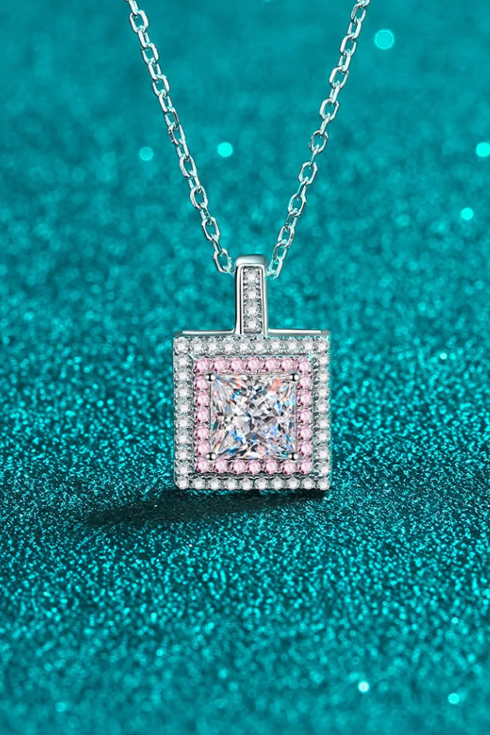 1 Carat Moissanite Square Pendant Chain Necklace - VAleG