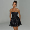 Tube Top Lace Dress With Back Bow-knot Summer Fashion Temperament Mesh Stitching Off-neck Short Skirt - VAleG