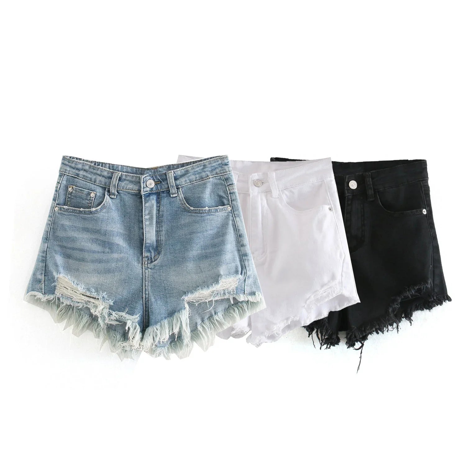 Fashion High Waist Ragged Denim Shorts - VAleG
