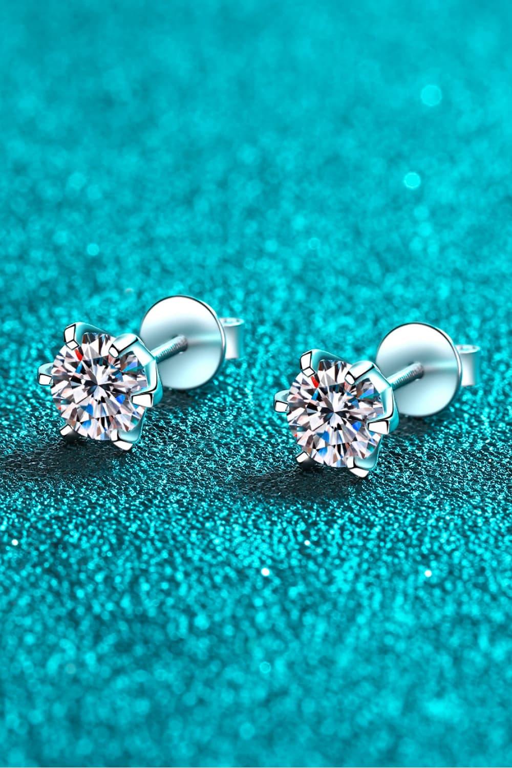 1 Carat Moissanite Rhodium-Plated Stud Earrings - VAleG