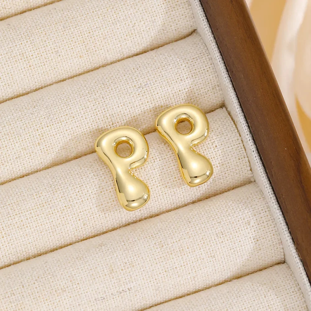 18K Gold-Plated Bubble Letter Stud Earrings - VAleG