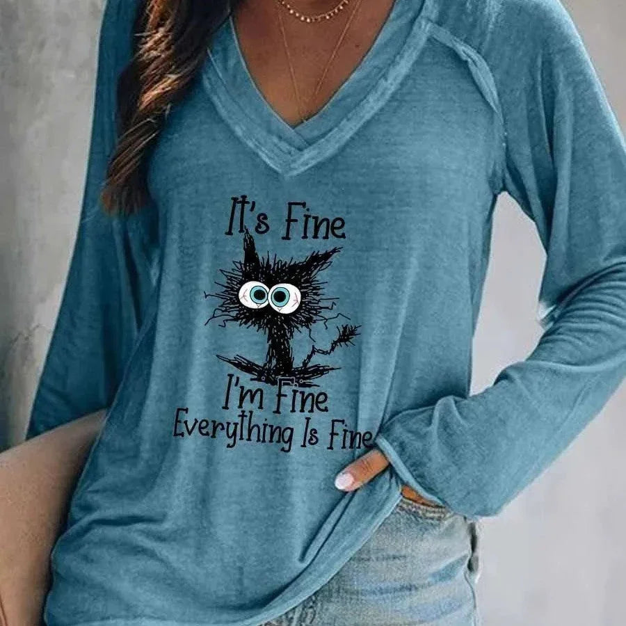 Large Women's Loose Clover Print V-neck Pullover - VAleG