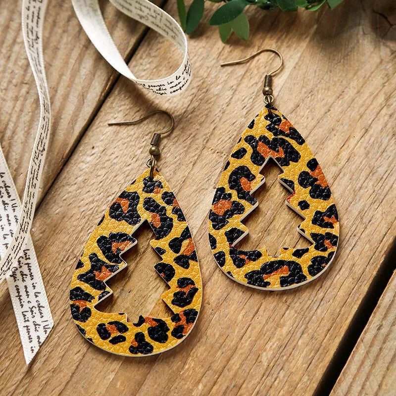 PU Leather Cutout Christmas Tree Earrings - VAleG
