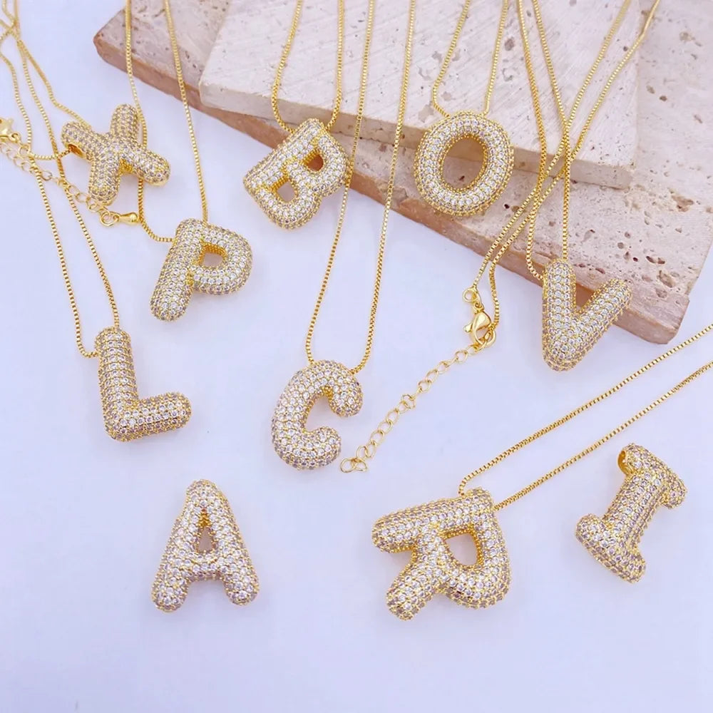 Inlaid Zircon Bubble Initial Necklace - VAleG