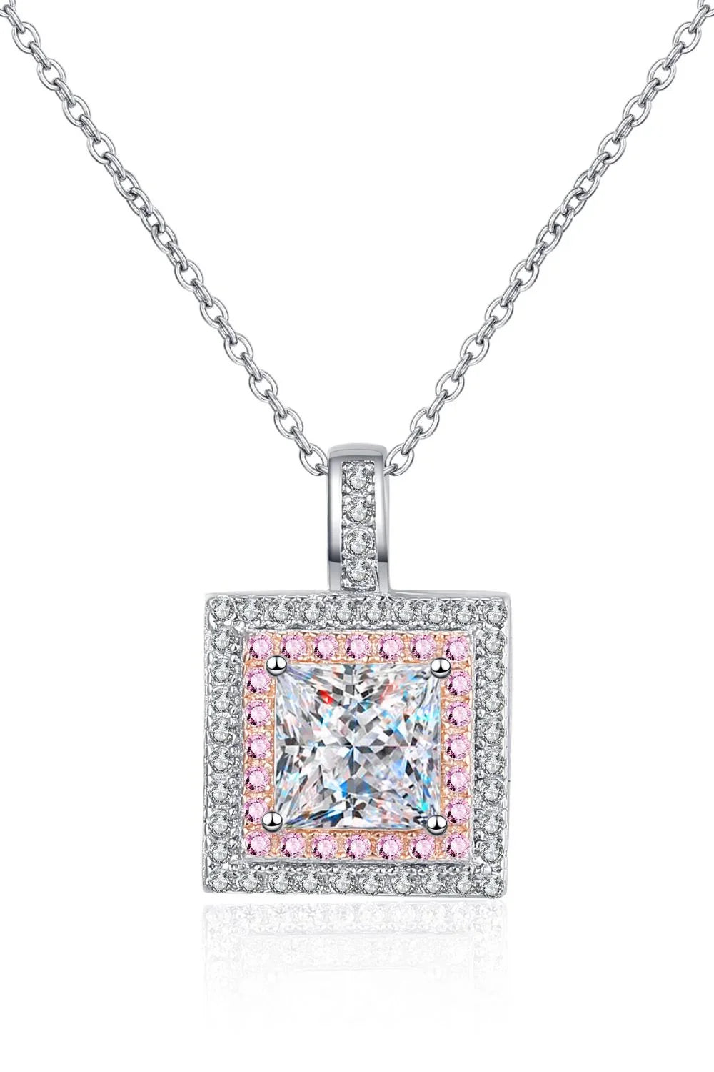 1 Carat Moissanite Square Pendant Chain Necklace - VAleG