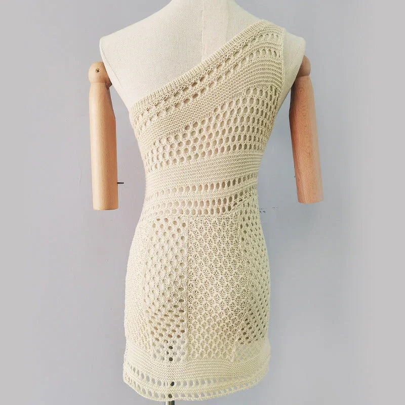 Knitted Beach Solid Color Knitted Dress - VAleG